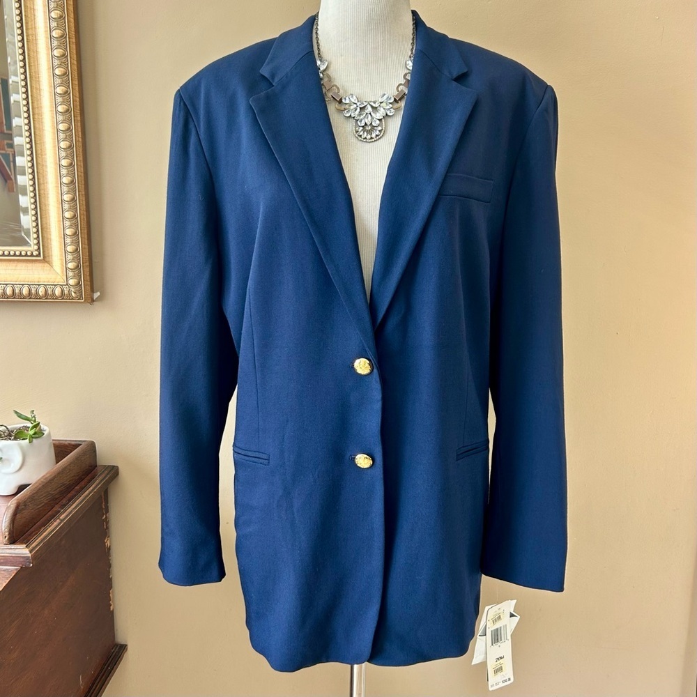 Ralph Lauren Wool Blend Two Button Blazer Navy Blue Gold Crest Buttons 20W NWT - Picture 4 of 11